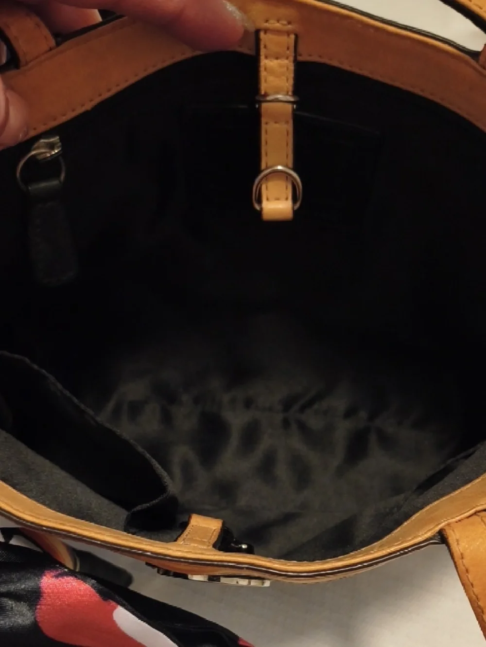 Coach Peyton Black Patent Mini Tote with Tan Trim and Floral Scarf - Picture 6 of 6